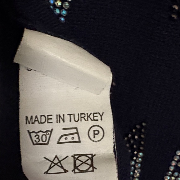 Yves Saint Laurent vintage Navy Sweater with Silver & Grey/black bling Logo - Picture 5 of 5